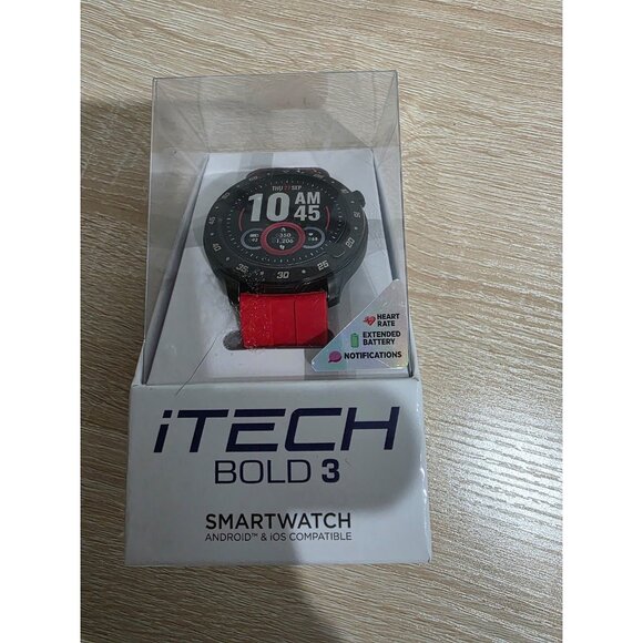 New in Box iTech Bold 3 Unisex Adult Smart Watch, Red, Silicone Strap - Picture 3 of 5